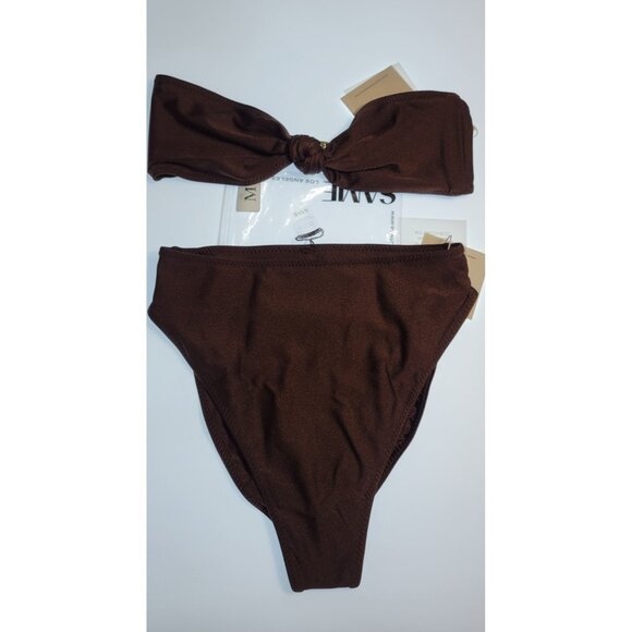 SAME LOS ANGELES BIKINY WOMENS Knotted Top And High Weist Bootom M 90's Brown - Picture 1 of 9
